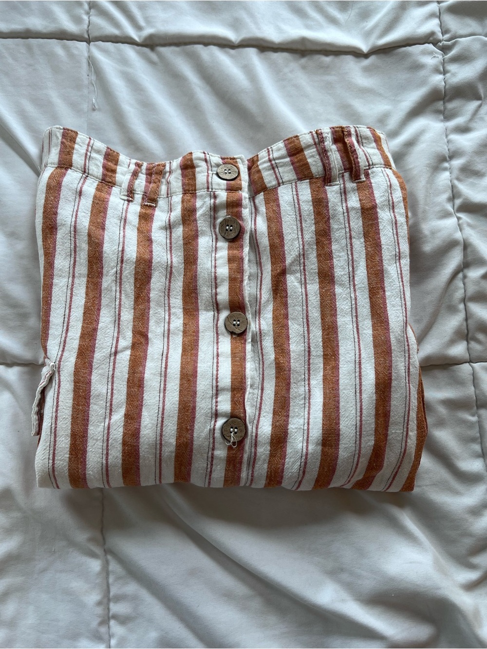 Striped Button-Front Skirt in White and Rust